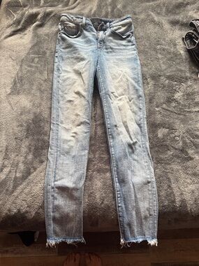 Light Blue Skinny Jeans with Raw Hem